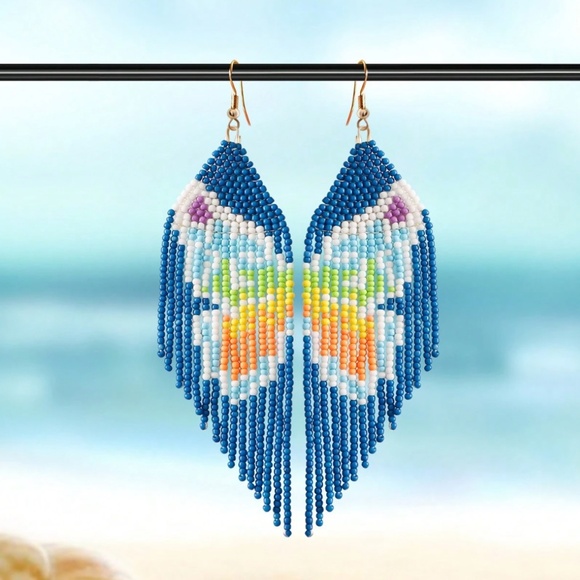 Boho Colorful Beaded Butterfly Earrings - Picture 1 of 3